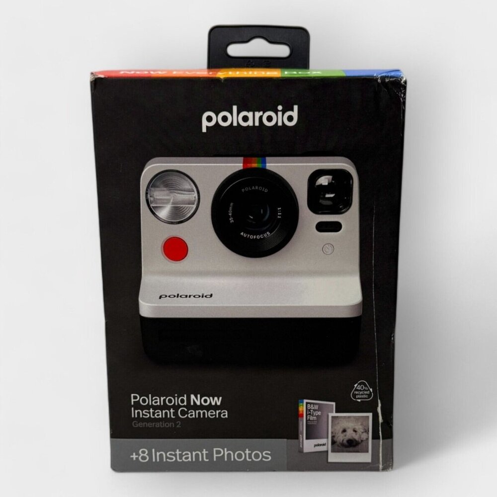 Polaroid Now Everything Box Instant Camera Gen 2 Color White W/8 Sheets B&W Film